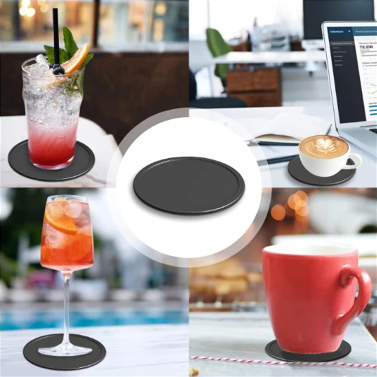 36pcs Set Circular Silicone Coasters Black L225