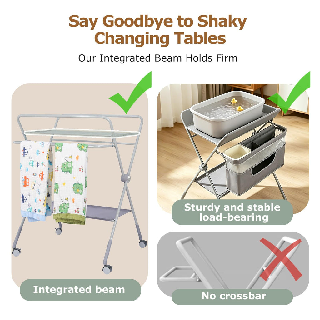 Baby Changing Table with Wheels, Portable Adjustable Folding Diaper Station with Storage J24820