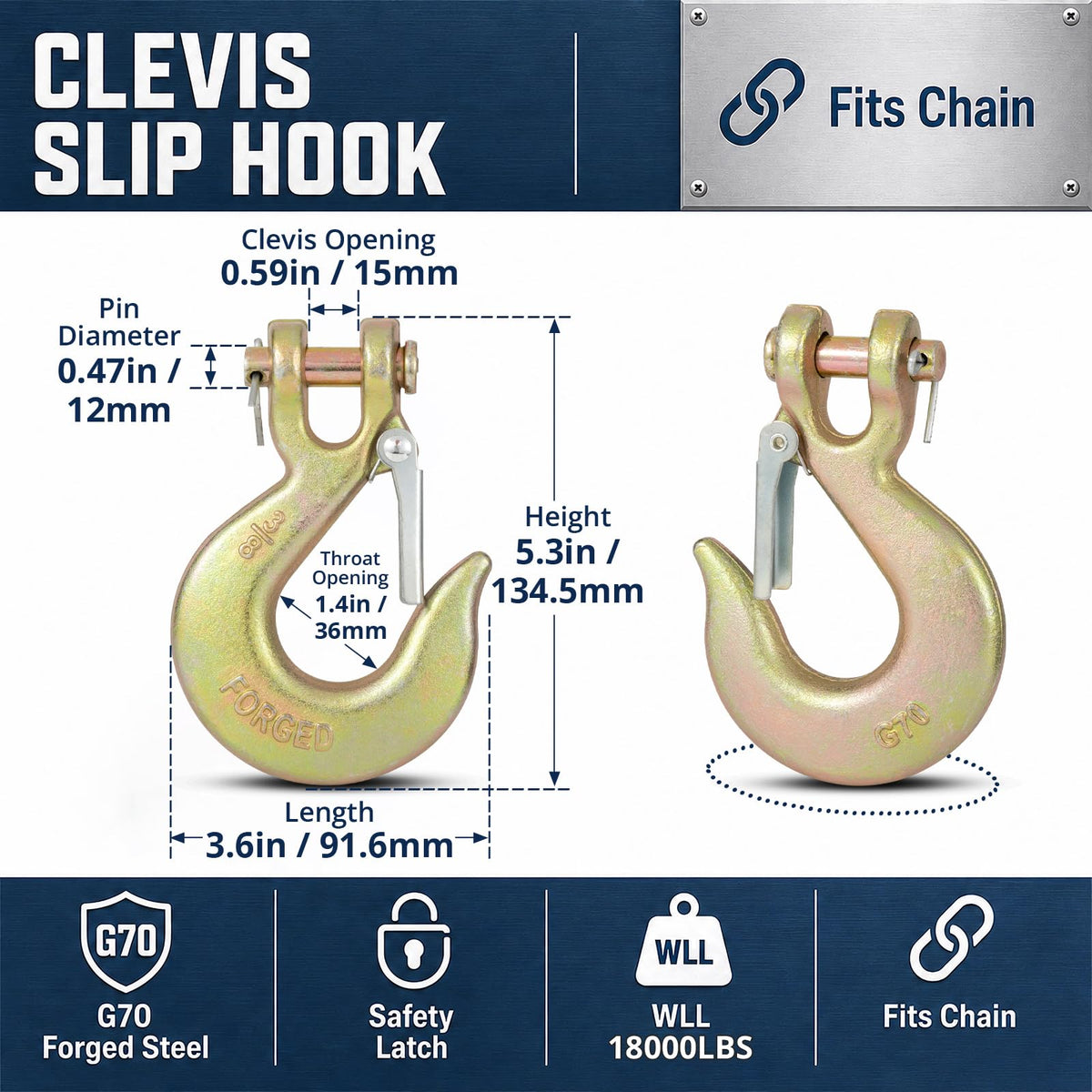 3/8" Heavy Duty Clevis Slip Hook with Safety Latch L638788