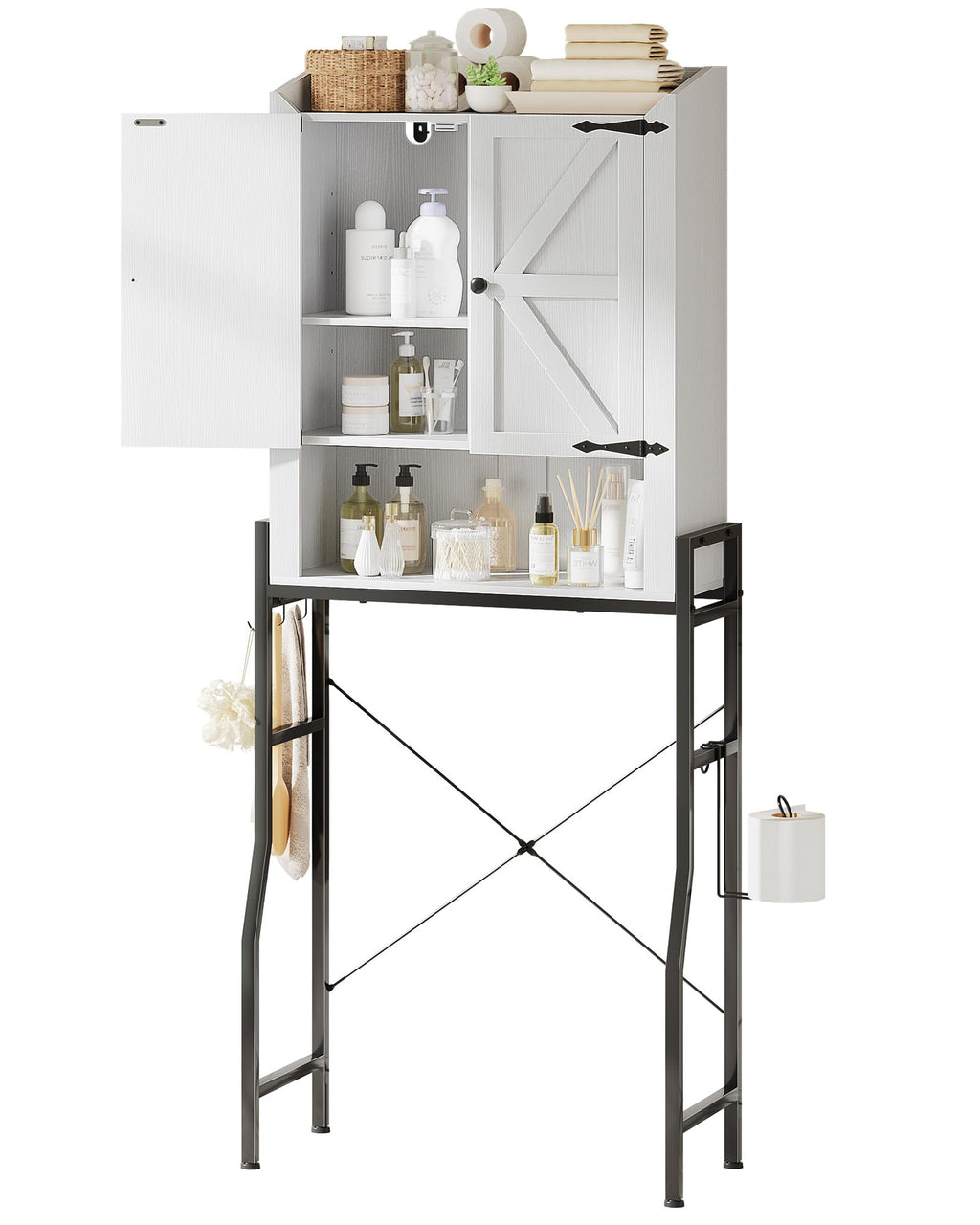 Over The Toilet Storage Cabinet with 2-Door & Metal Stand, White Y1526