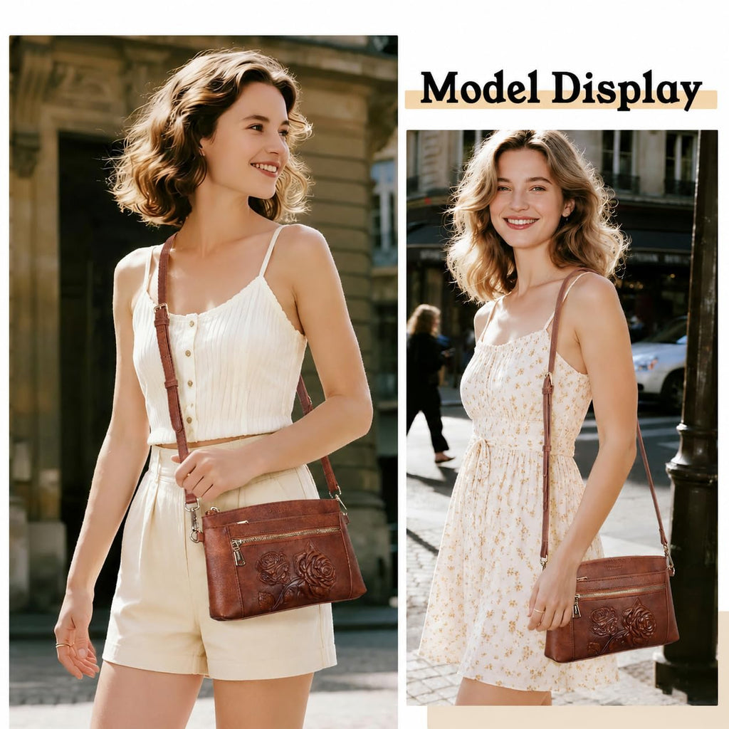 Floral Embossed Vegan Leather Crossbody Bag L526