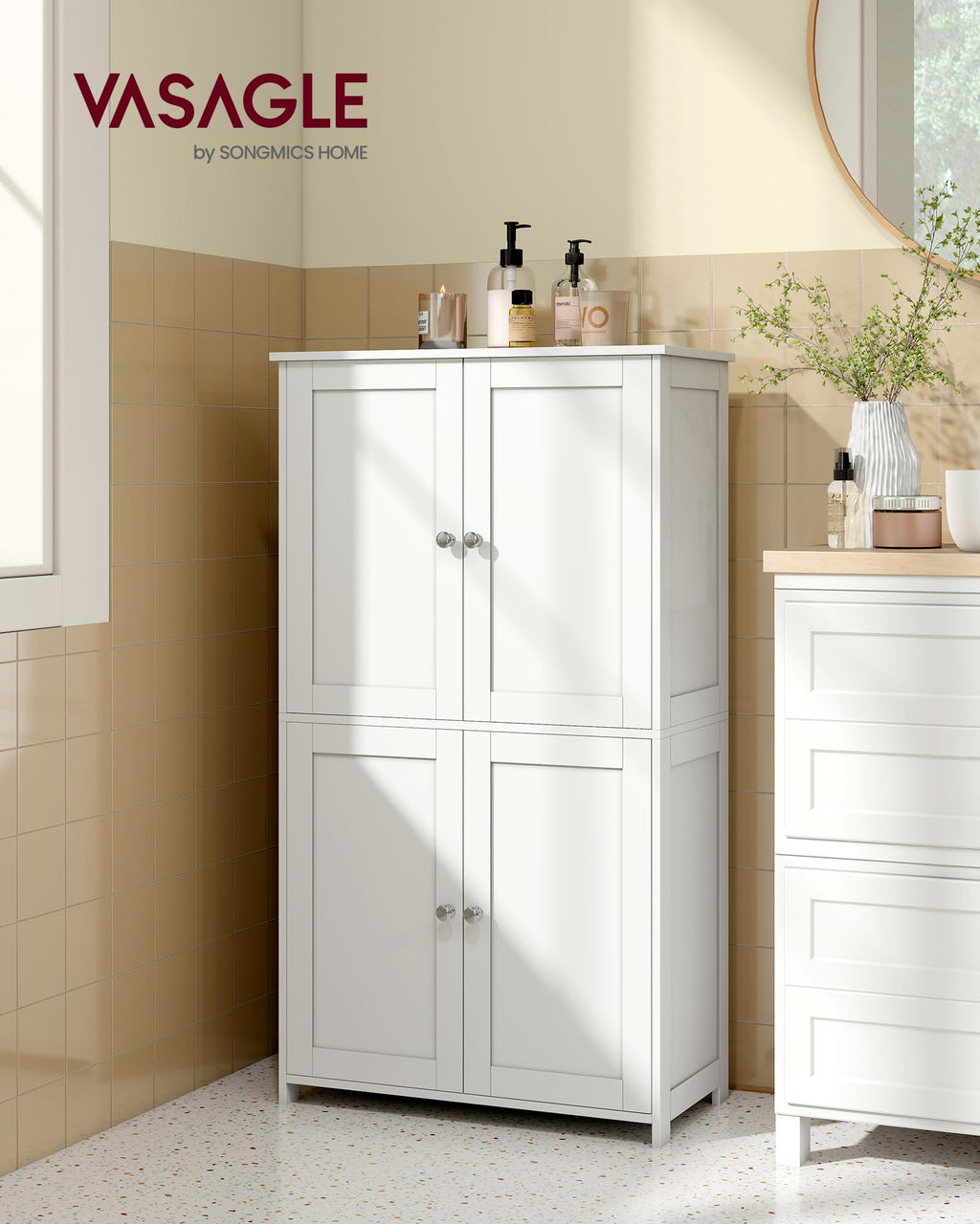 Floor Storage Cabinet with 2 Adjustable Shelves and 4 Doors N4585
