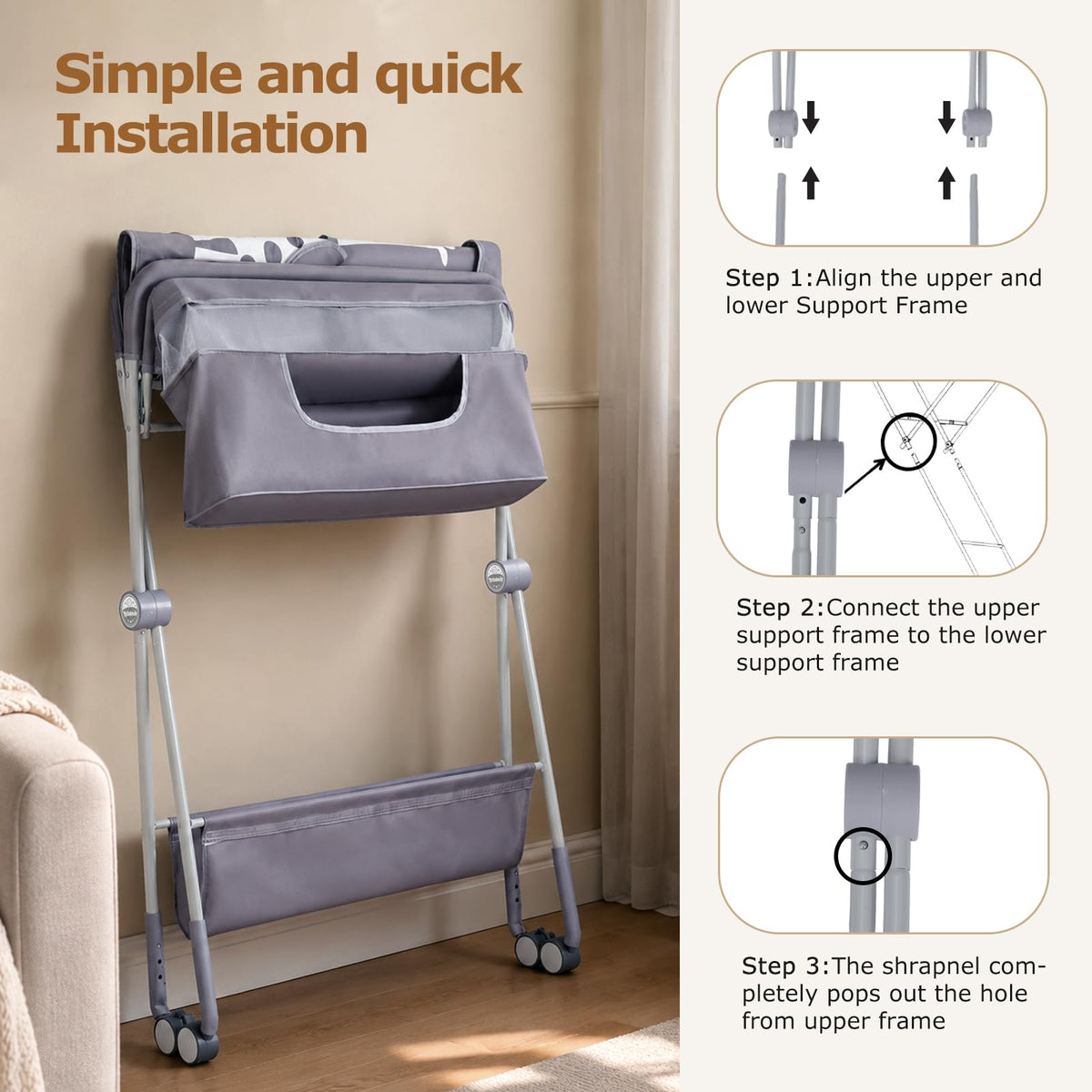 Baby Changing Table with Wheels, Portable Adjustable Folding Diaper Station with Storage J24820