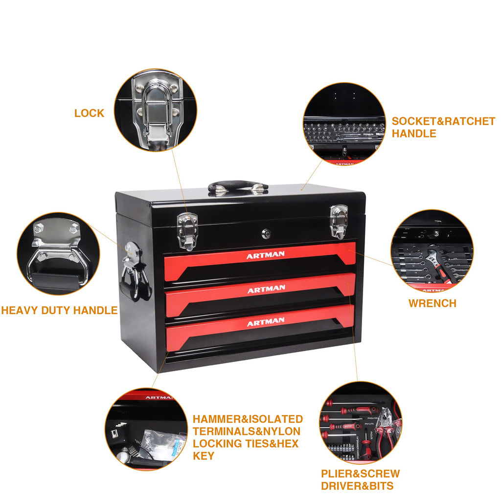 3-Drawer Steel Tool Chest with 439-Piece Mechanics Tool Set S1025