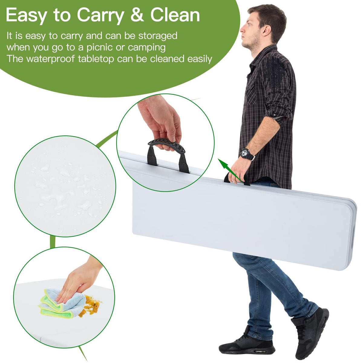 6FT White Plastic Folding Table with Carrying Handle O129