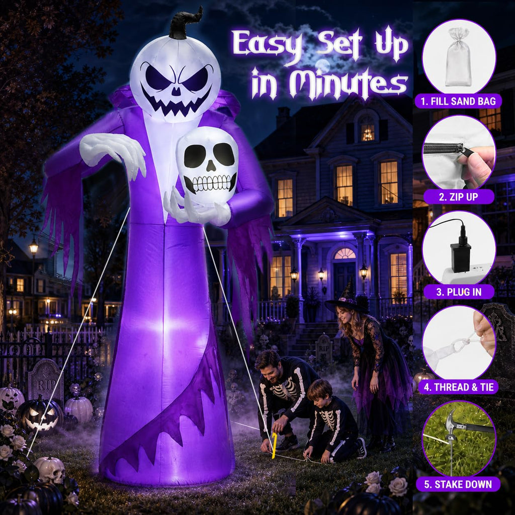 12FT Halloween Inflatables Outdoor Pumpkin Ghost Wizard S506