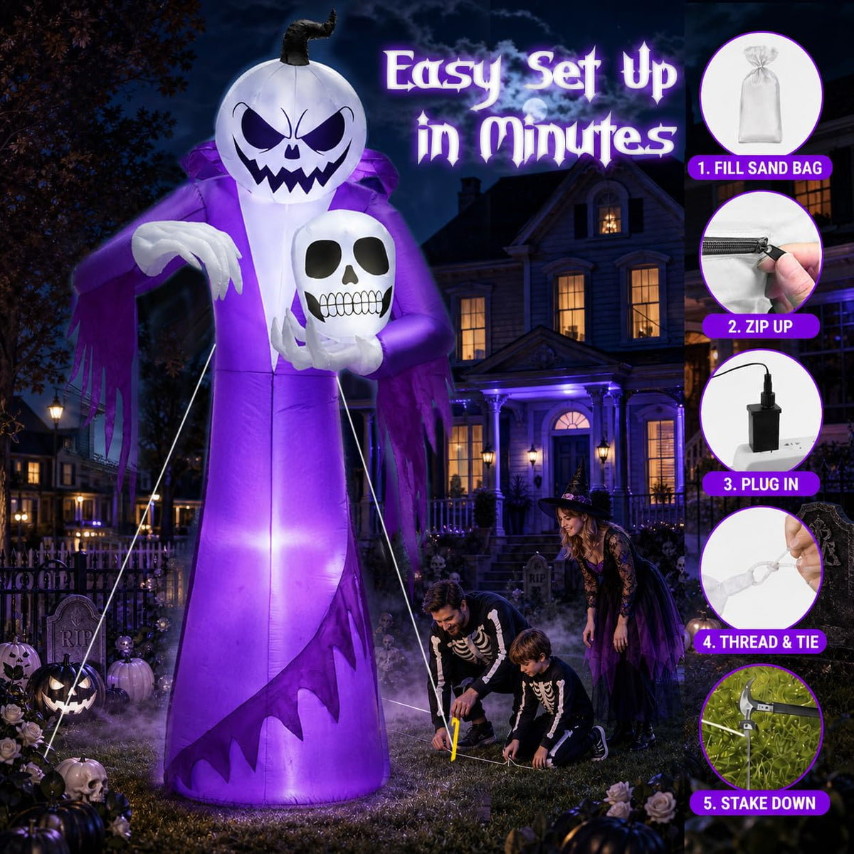12FT Halloween Inflatables Outdoor Pumpkin Ghost Wizard S506