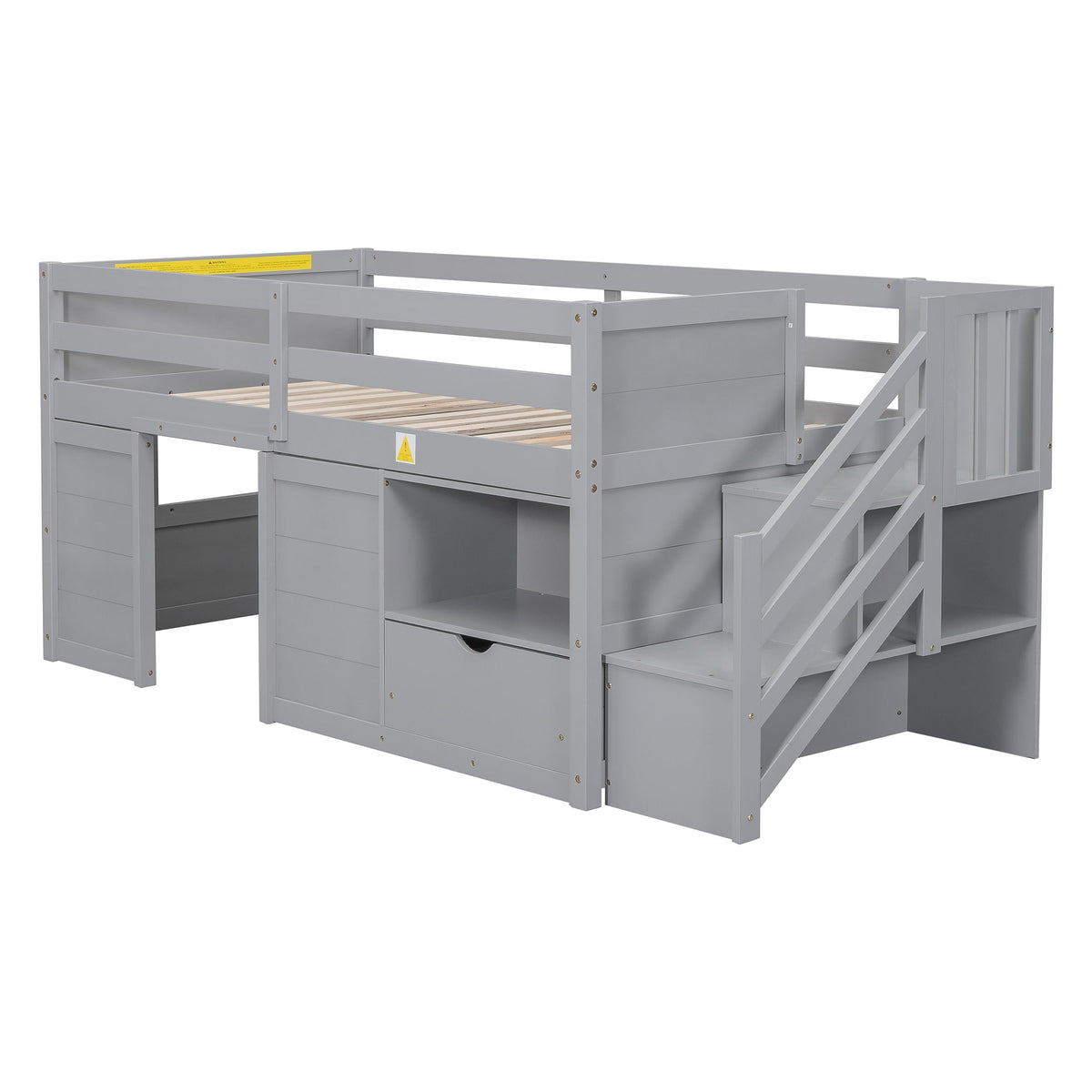 Twin Size Wood Loft Bed with Storage A6651