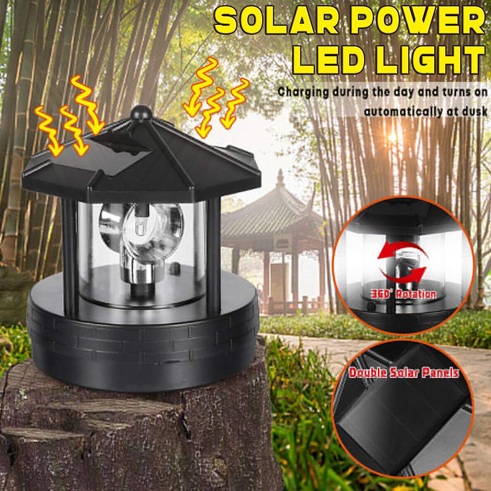 Solar Powered Rotating Lighthouse LED Light IP44 Waterproof Black X19095