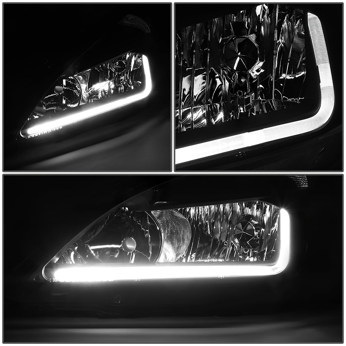 Headlight Assembly Left Right LED DRL Headlamp Set Black Housing Clear Corner D784
