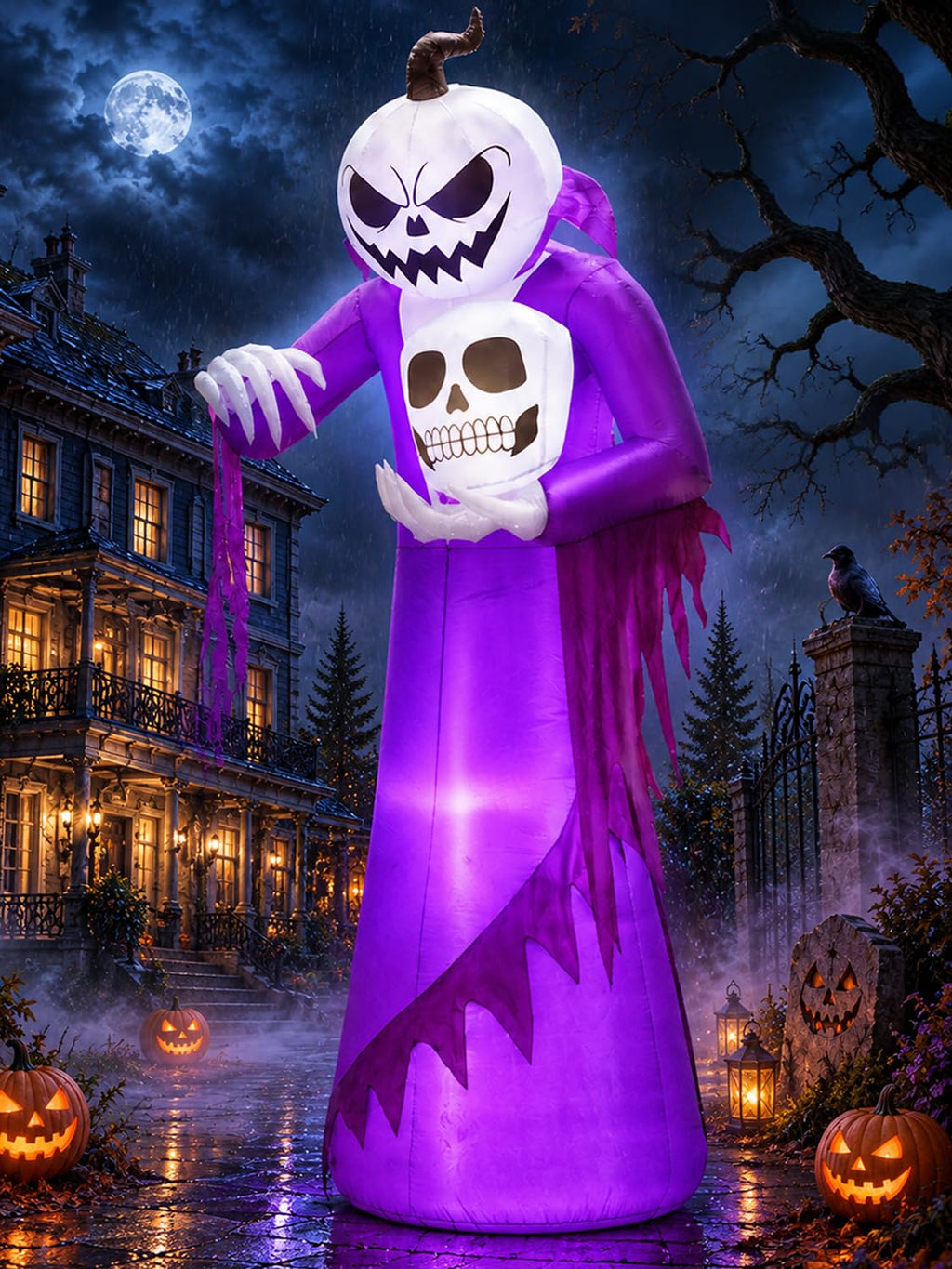 12FT Halloween Inflatables Outdoor Pumpkin Ghost Wizard S506