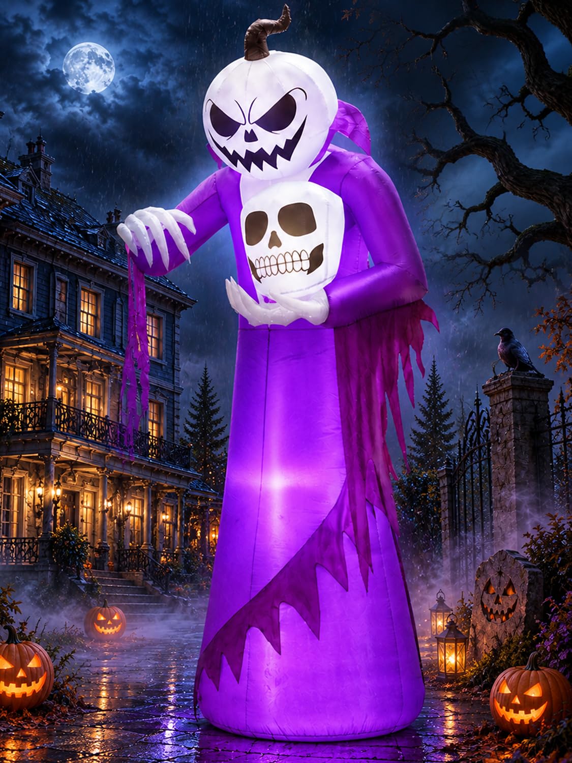 12FT Halloween Inflatables Outdoor Pumpkin Ghost Wizard S506