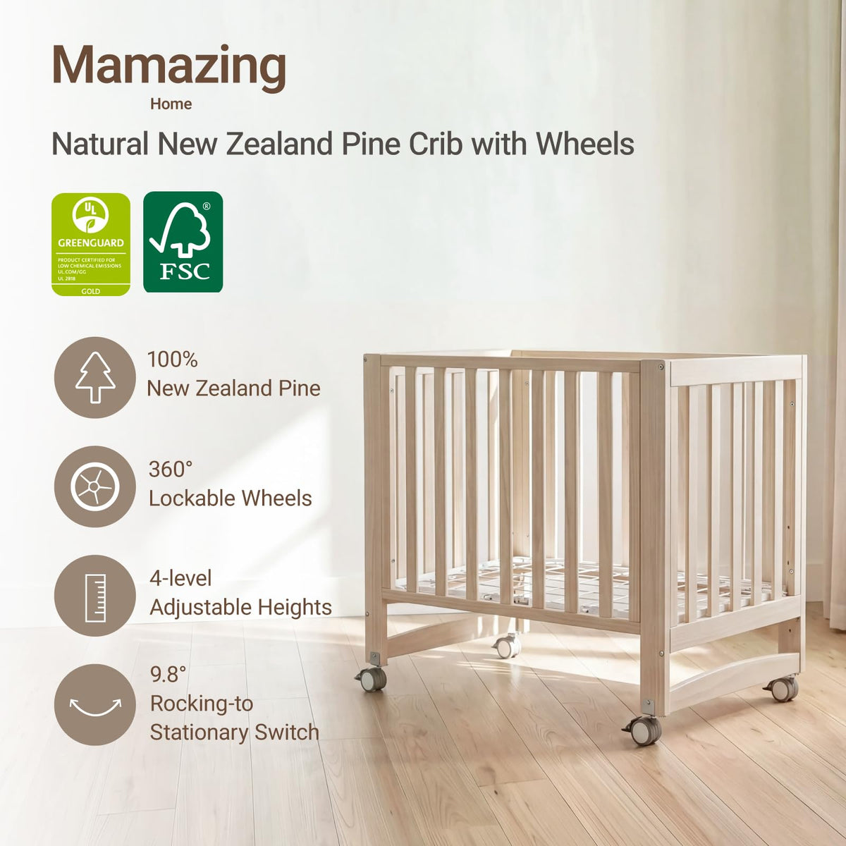 Mini Crib with Mattress and Wheels O886662