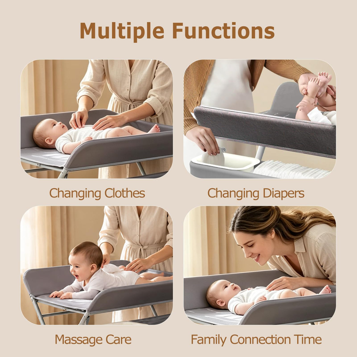 Baby Changing Table with Wheels, Portable Adjustable Folding Diaper Station with Storage J24820