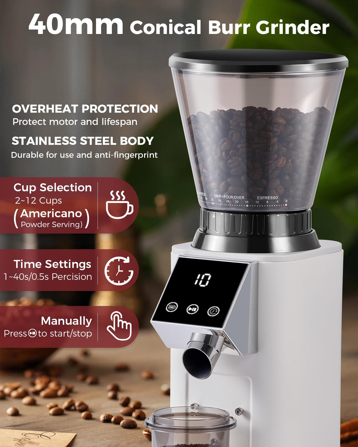 Conical Burr Coffee Grinder with Espresso Machine E640