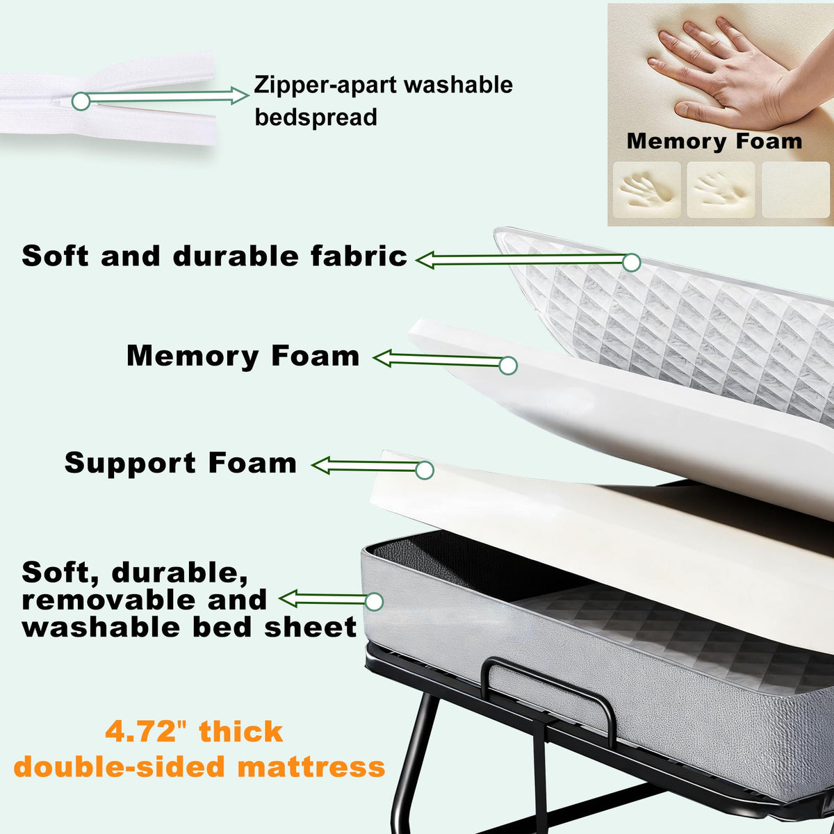 Folding Rollaway Guest Bed with 5" Memory Foam Mattress, Twin Size D7020