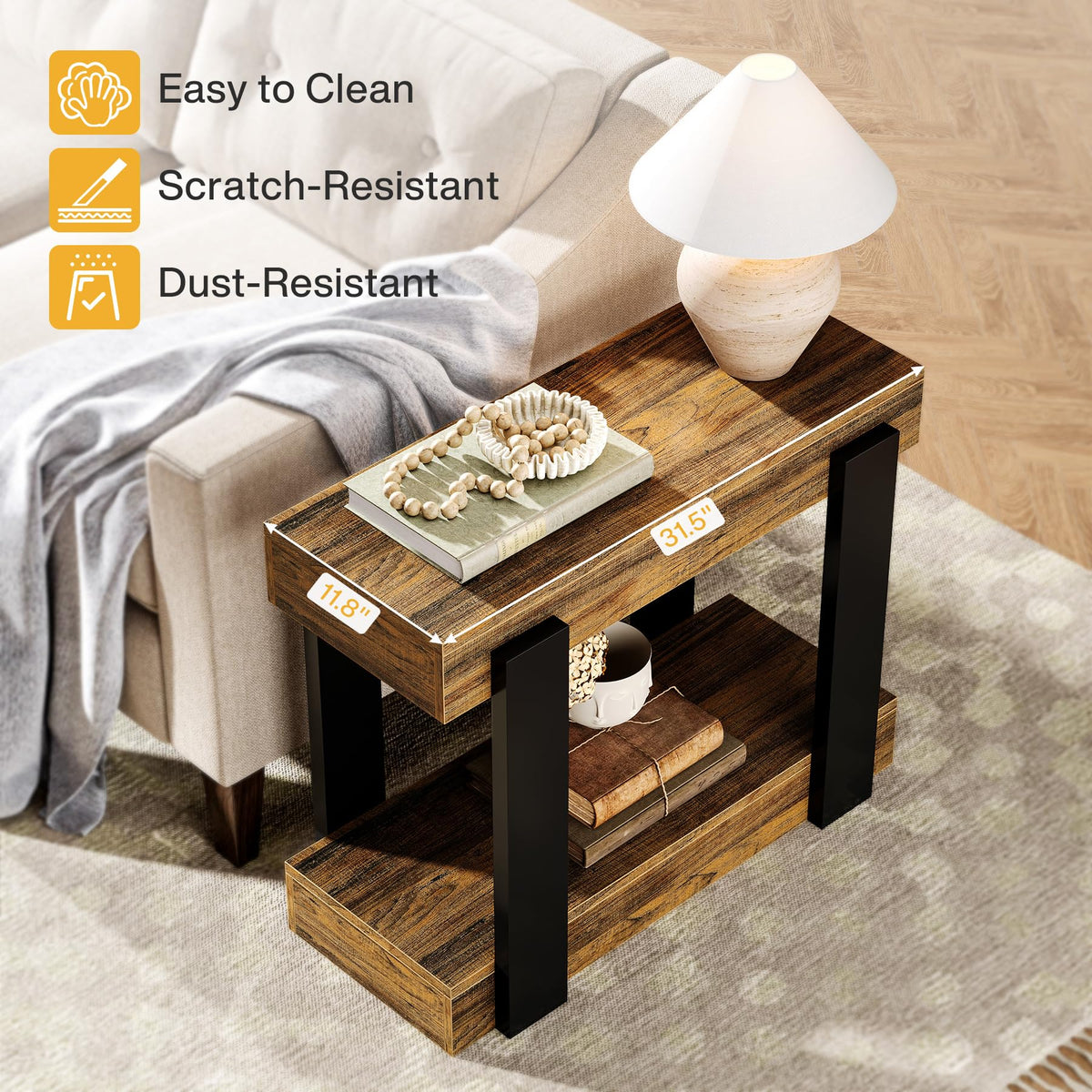 2-Tier Narrow End Table with Storage Shelf J121