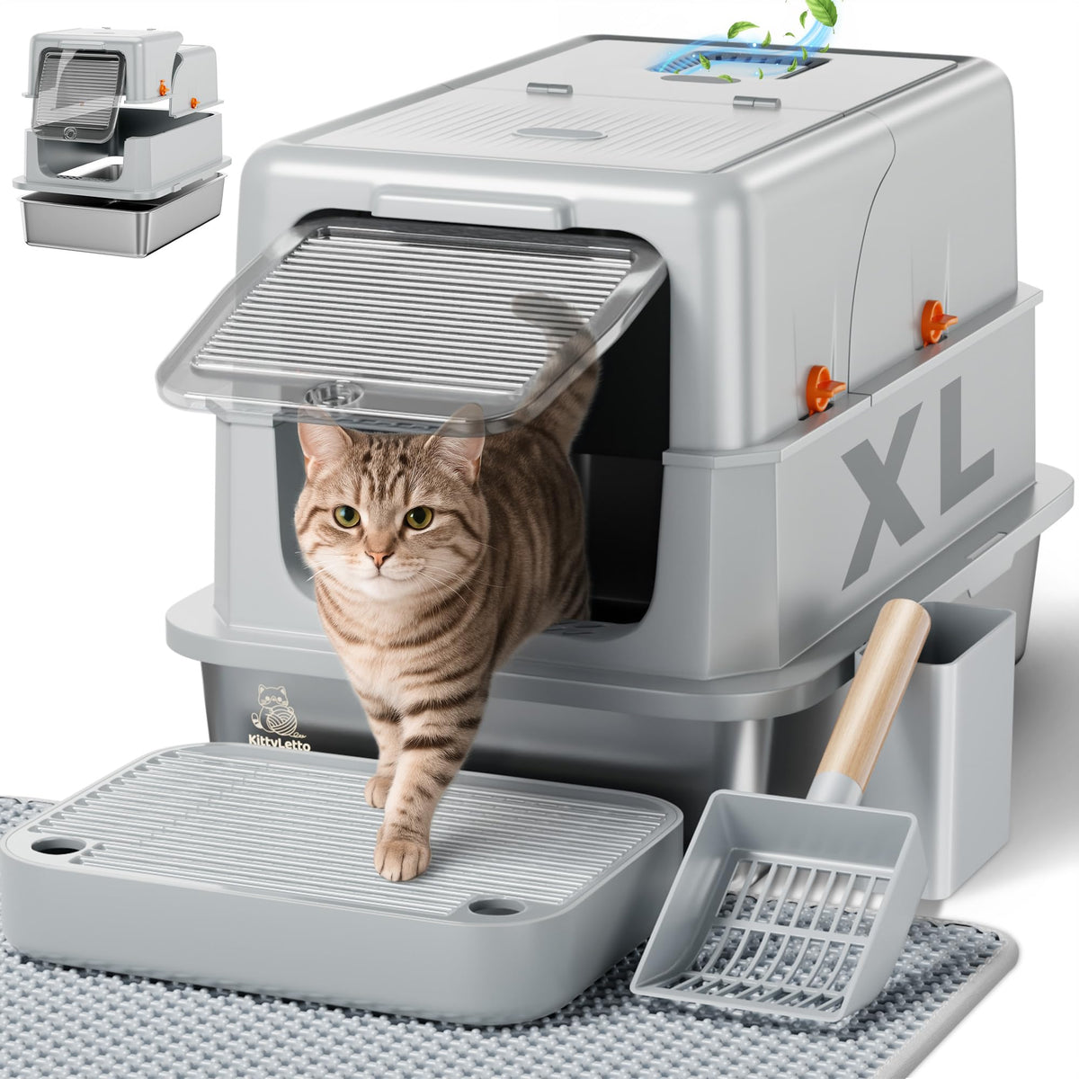 XL Stainless Steel Enclosed Litter Box with Lid U91977