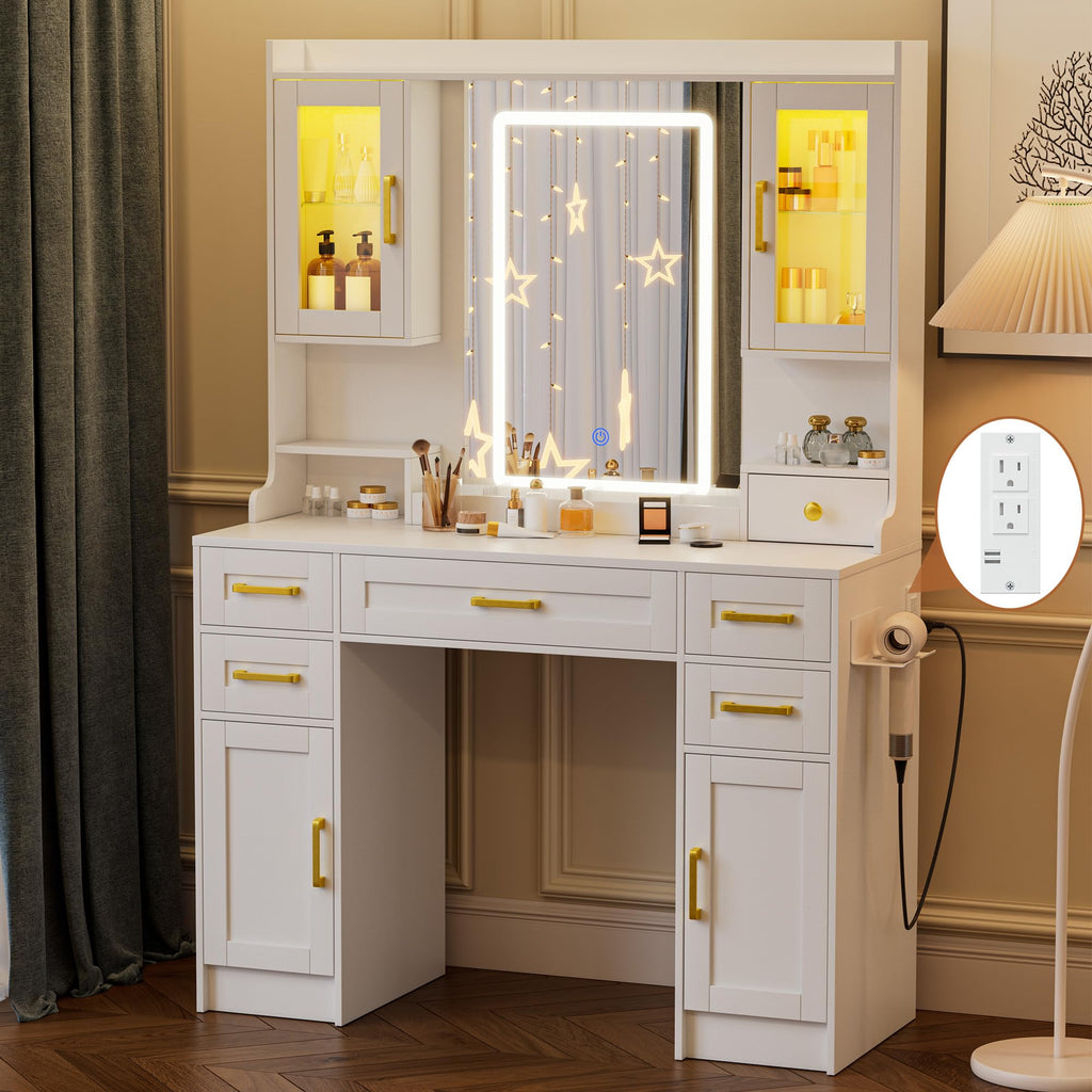 Vanity Desk with Mirror and LED Lights S834