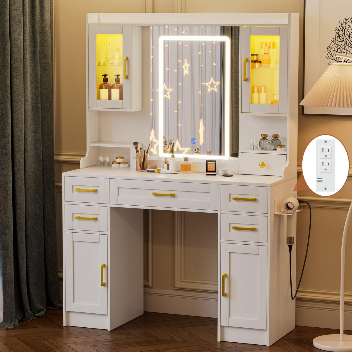 Vanity Desk with Mirror and LED Lights S834