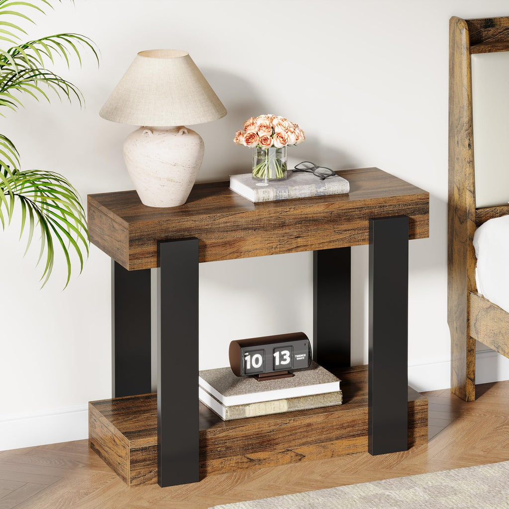 2-Tier Narrow End Table with Storage Shelf J121