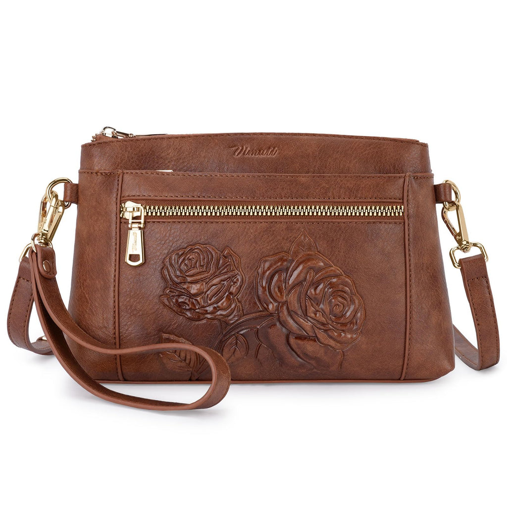 Floral Embossed Vegan Leather Crossbody Bag L526