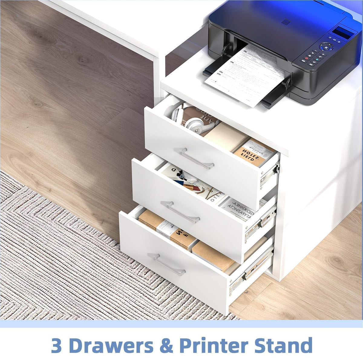 White Office Desk with 3 Drawers W420