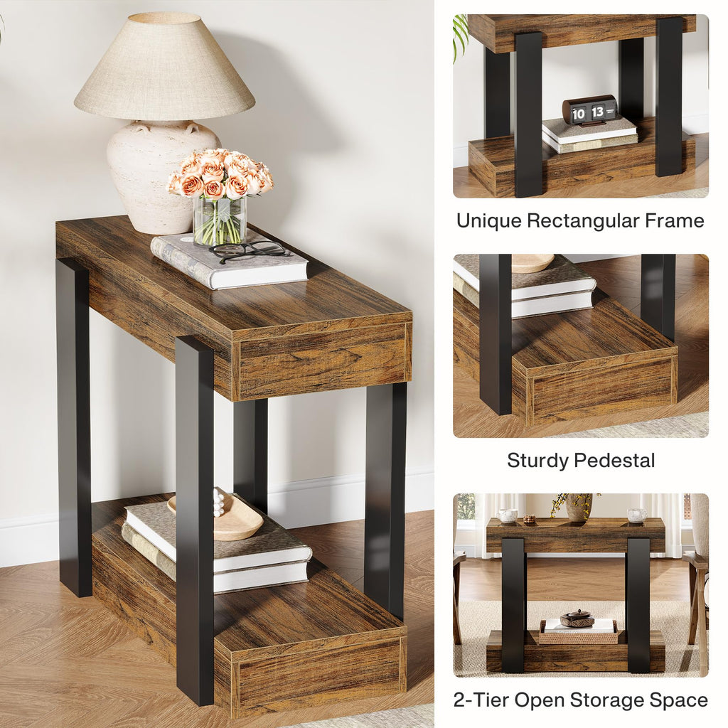 2-Tier Narrow End Table with Storage Shelf J121