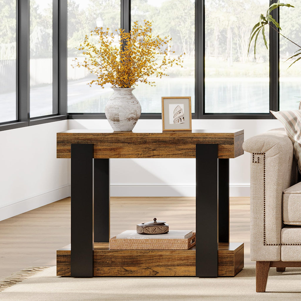 2-Tier Narrow End Table with Storage Shelf J121