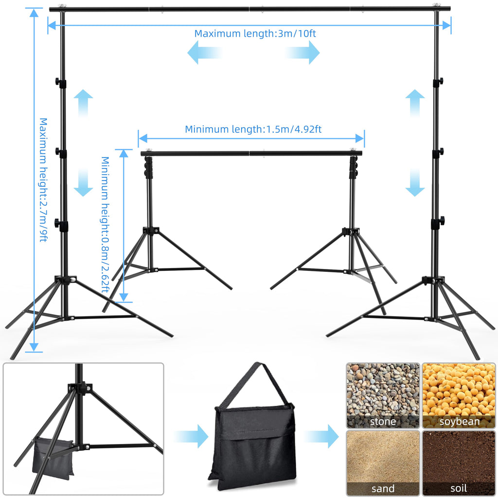 Adjustable Photo Backdrop Stand 9ft x 10ft with Carry Bag D5124