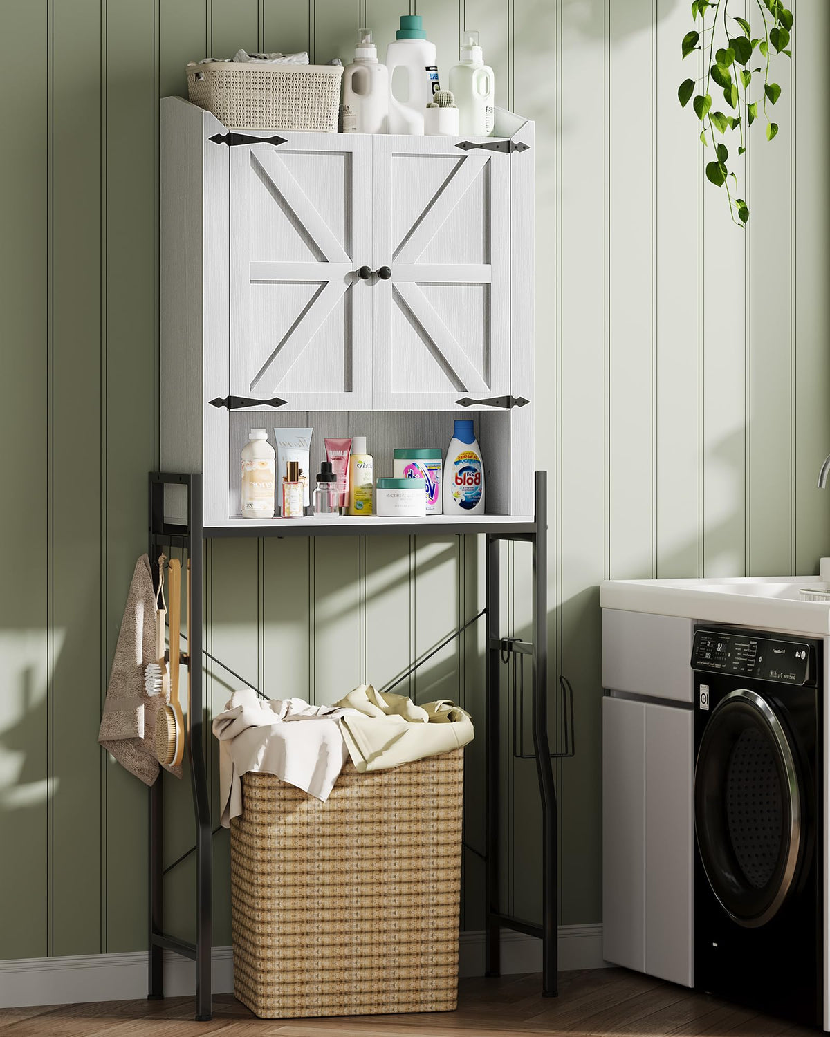 Over The Toilet Storage Cabinet with 2-Door & Metal Stand, White Y1526