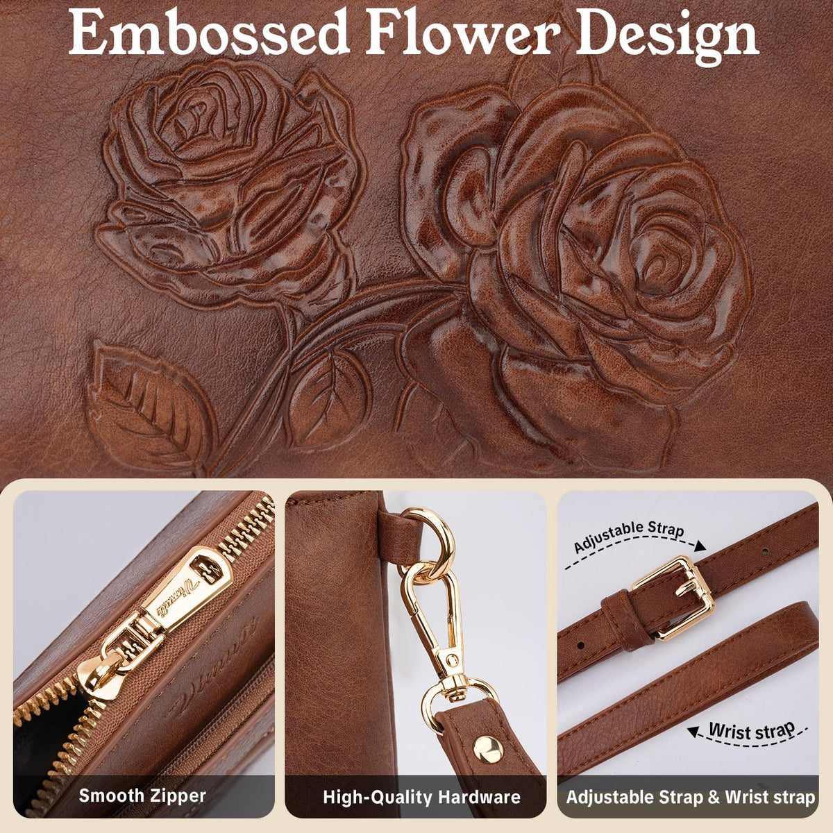 Floral Embossed Vegan Leather Crossbody Bag L526