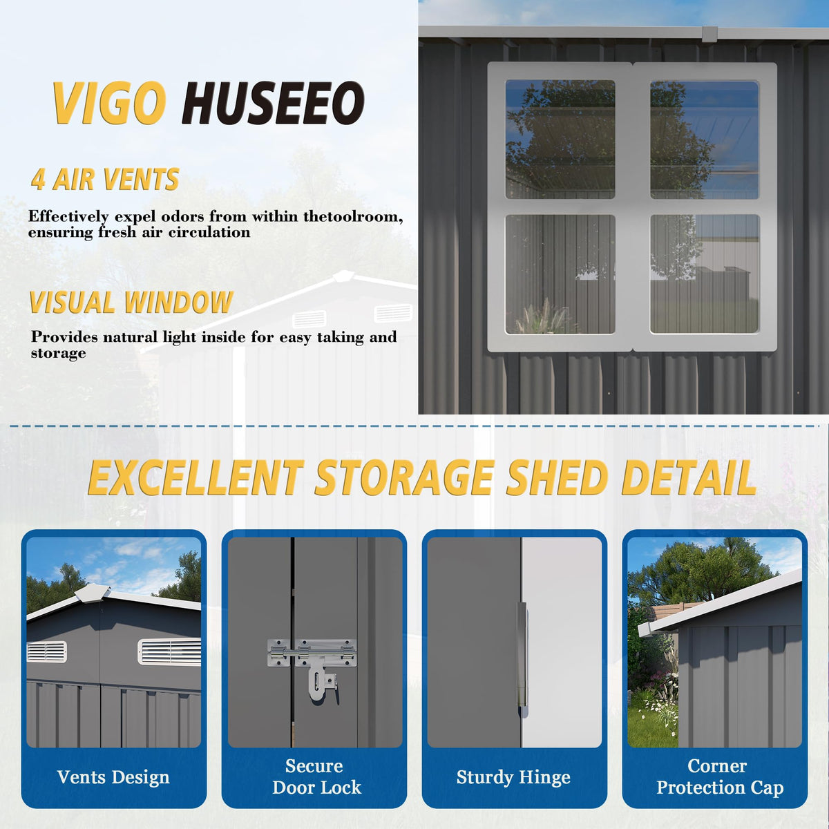 10x14x6.7FT Galvanized Steel Outdoor Storage Shed with Lockable Door & Window Z638761