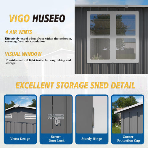 10x14x6.7FT Galvanized Steel Outdoor Storage Shed with Lockable Door & Window Z638761