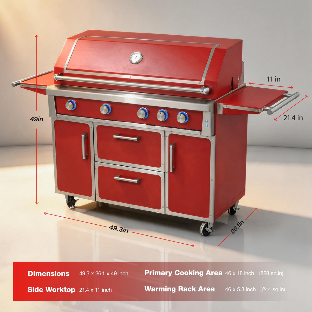 49" Propane Gas Grill, 304 Stainless Steel, 99K BTU, 828 Sq.In G897035