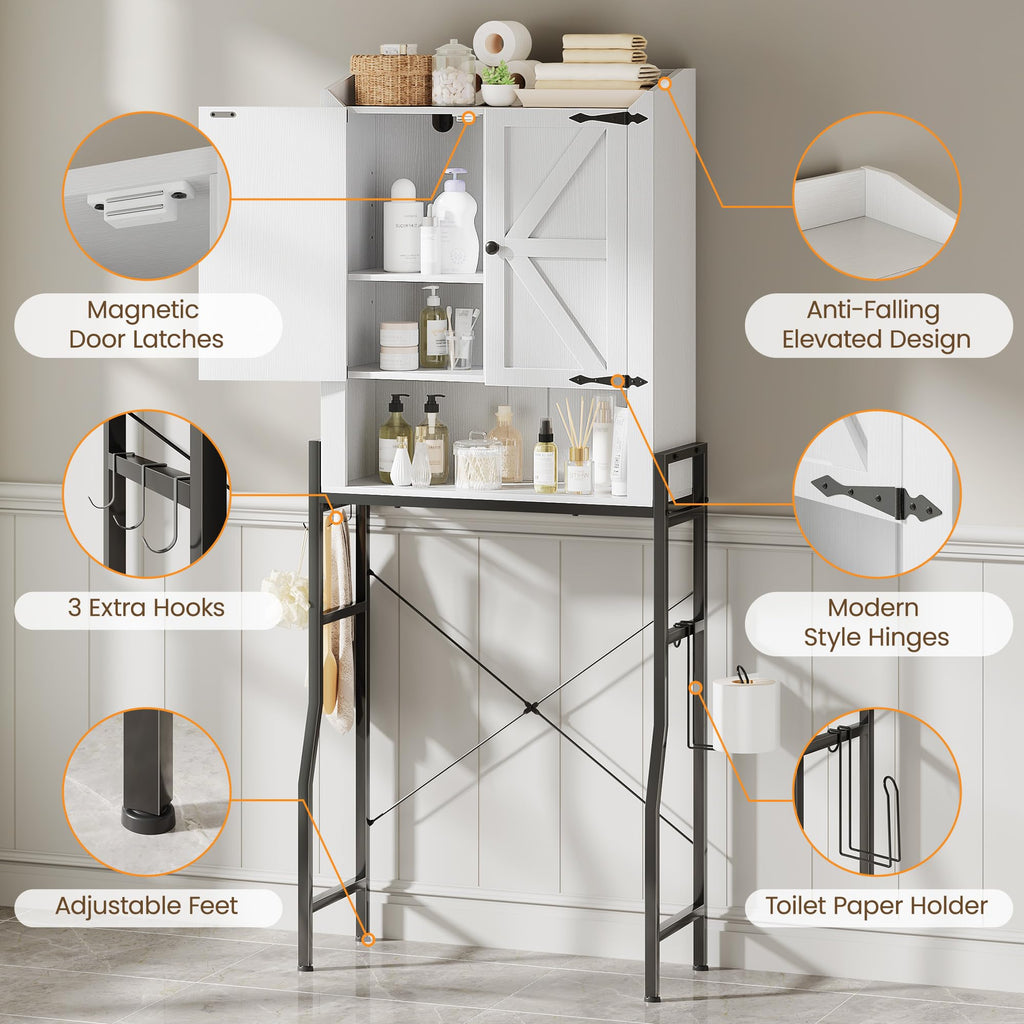 Over The Toilet Storage Cabinet with 2-Door & Metal Stand, White Y1526