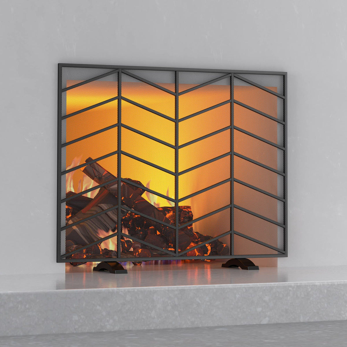 Iron Chevron Fireplace Screen X977686