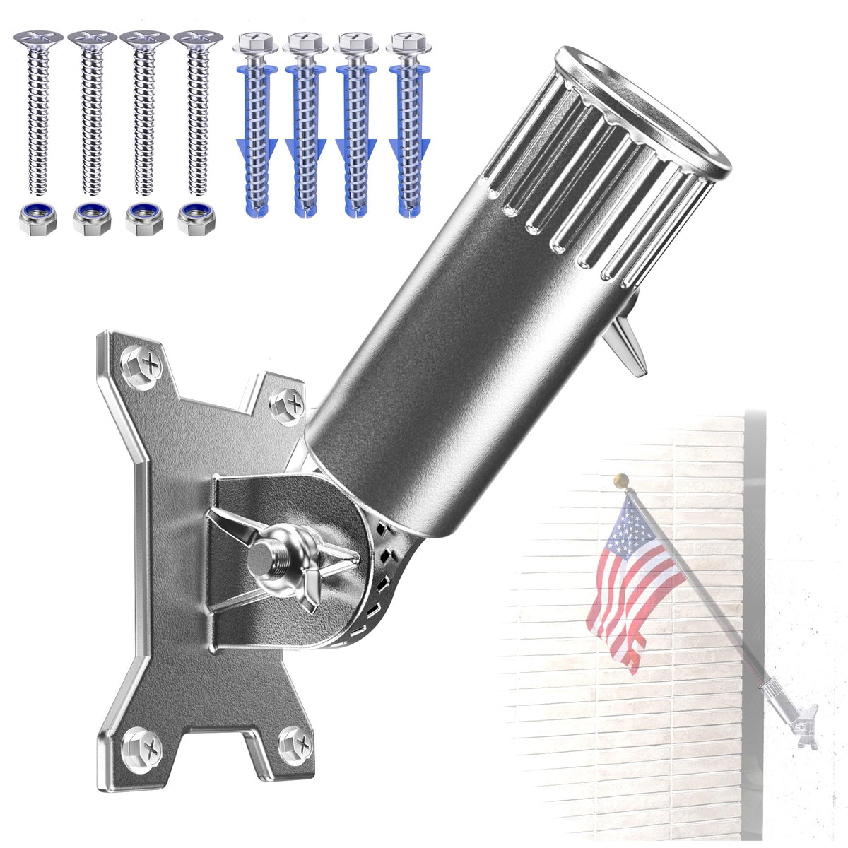Flag Pole Holder, 316 Stainless Steel, 180° Adjustable J44941