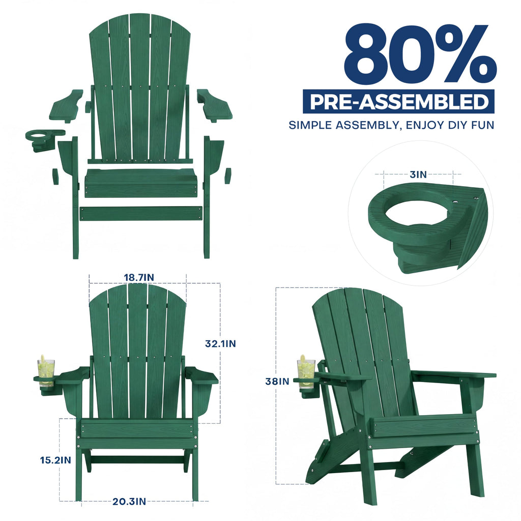 Folding Adjustable Adirondack Chair Set of 2 Green Y8141