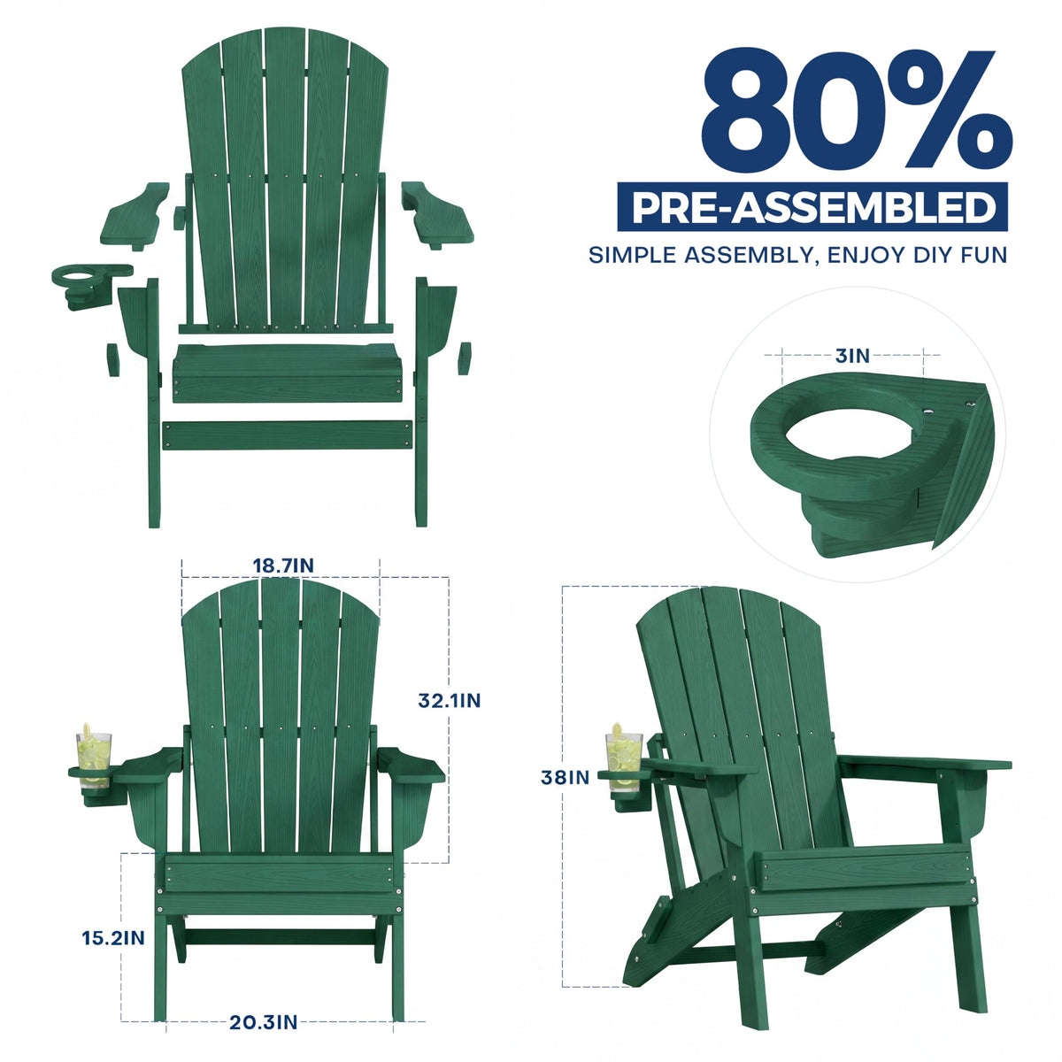 Folding Adjustable Adirondack Chair Set of 2 Green Y8141