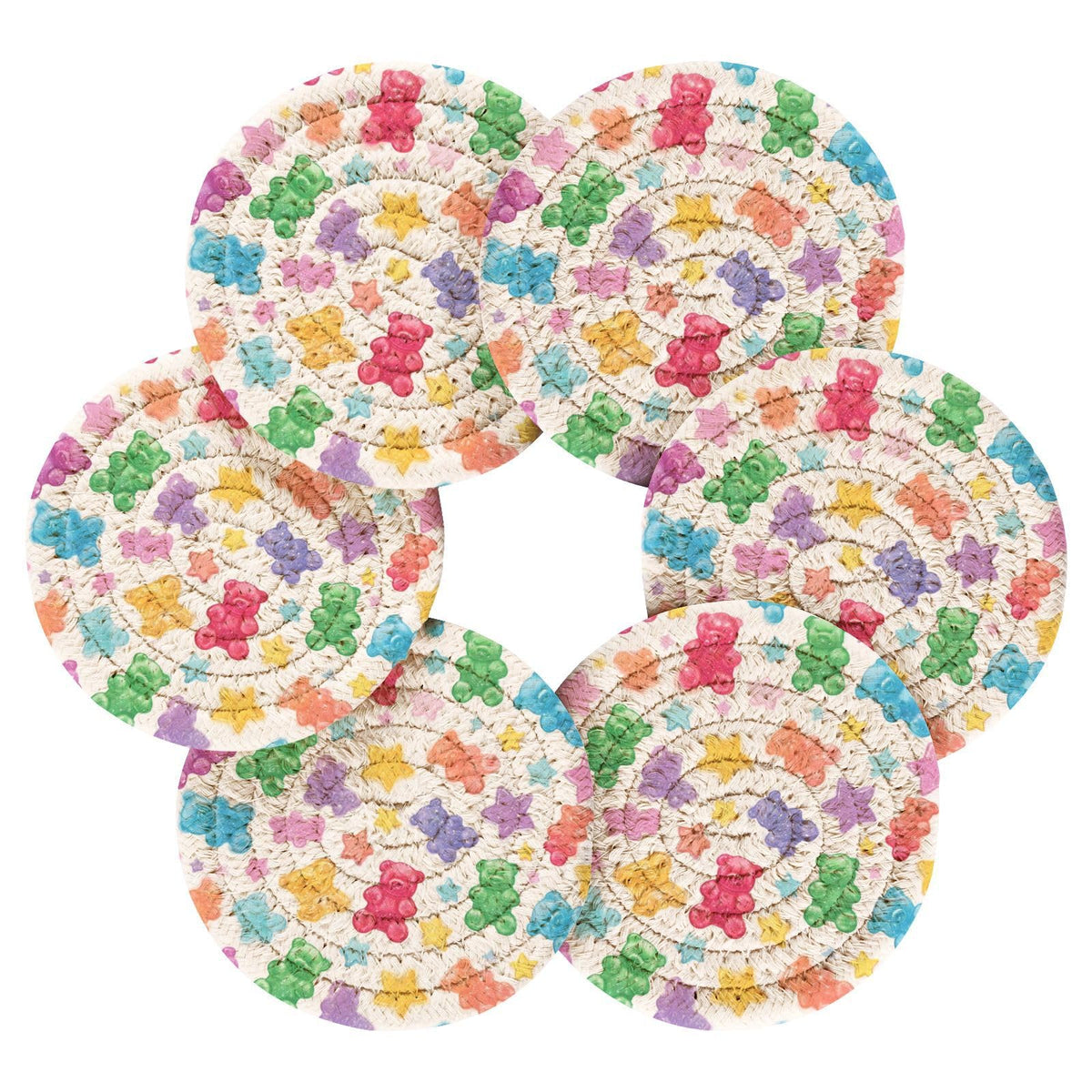 Coasters Set of 6 Colorful Gummy Bears Stars J263041
