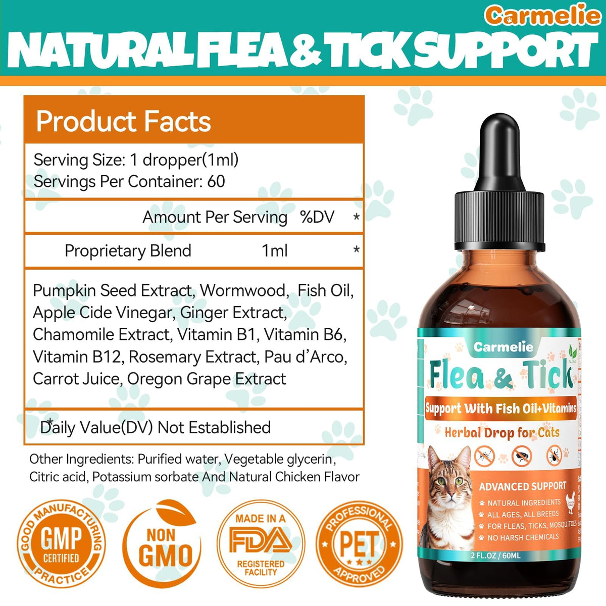 Flea and Tick Prevention for Cat with Vitamins Fish Oil 2 fl oz T521570