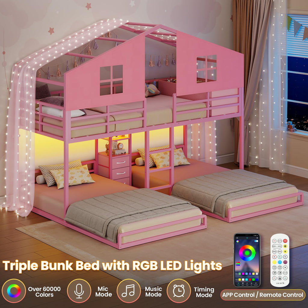 Triple Bunk Bed Twin Over Twin with Storage D274467