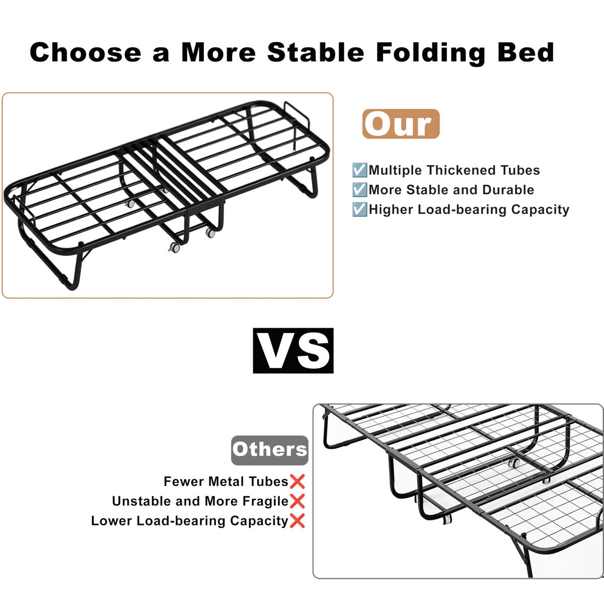 Folding Rollaway Guest Bed with 5" Memory Foam Mattress, Twin Size D7020