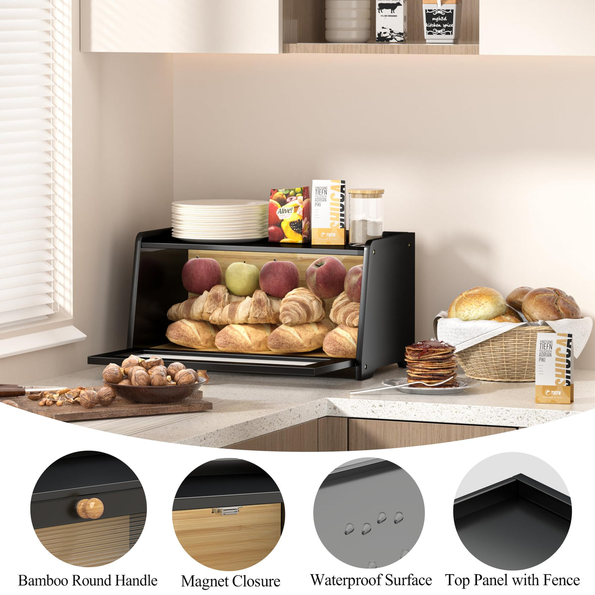 Black Wooden Bread Box M709