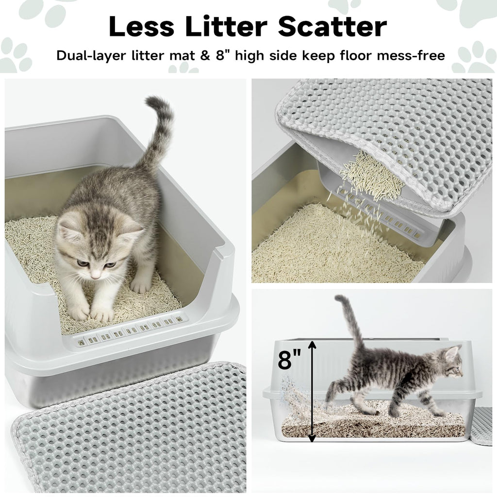 Stainless Steel Cat Litter Box with High Sides, Litter Mat, Scoop Y2851