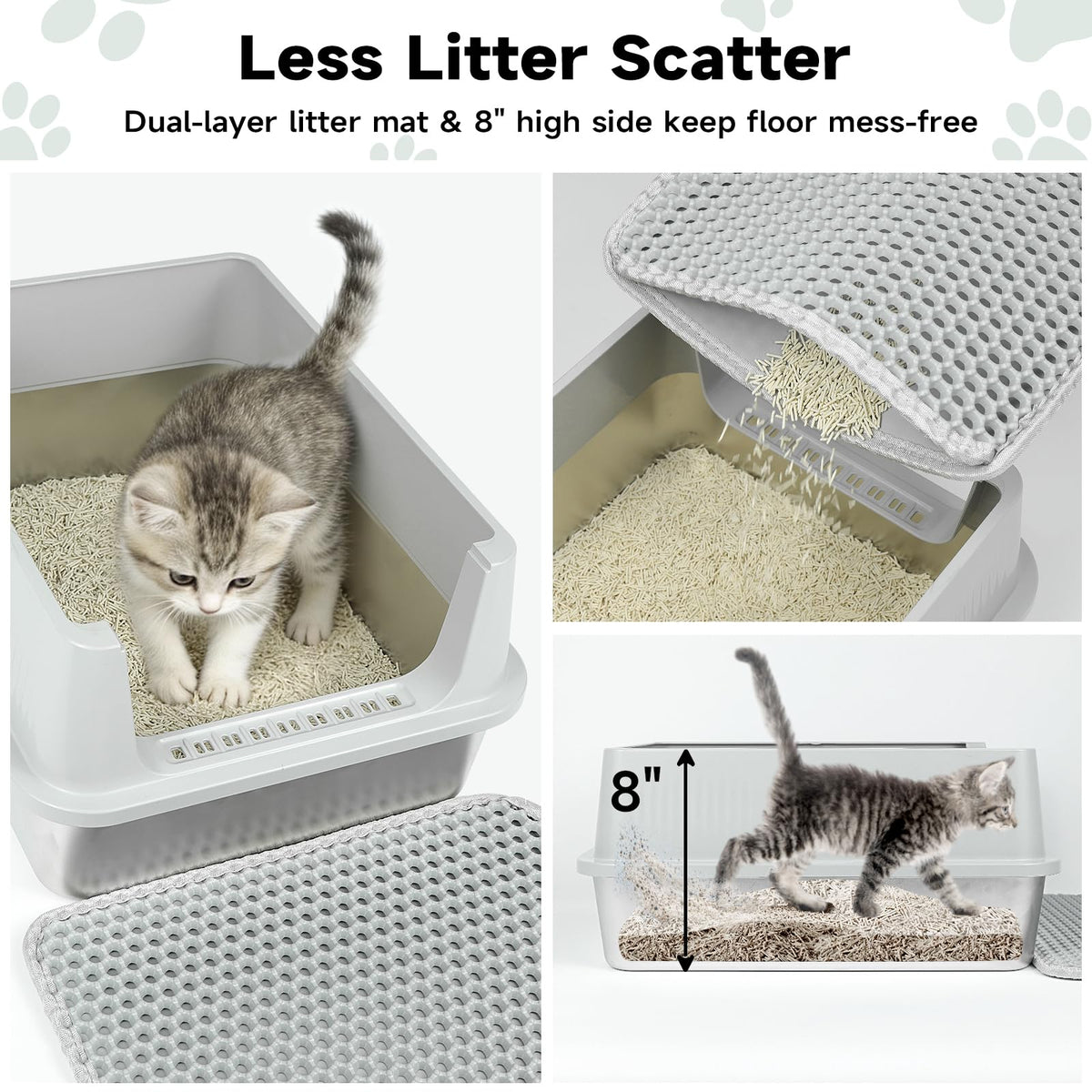 Stainless Steel Cat Litter Box with High Sides, Litter Mat, Scoop Y2851
