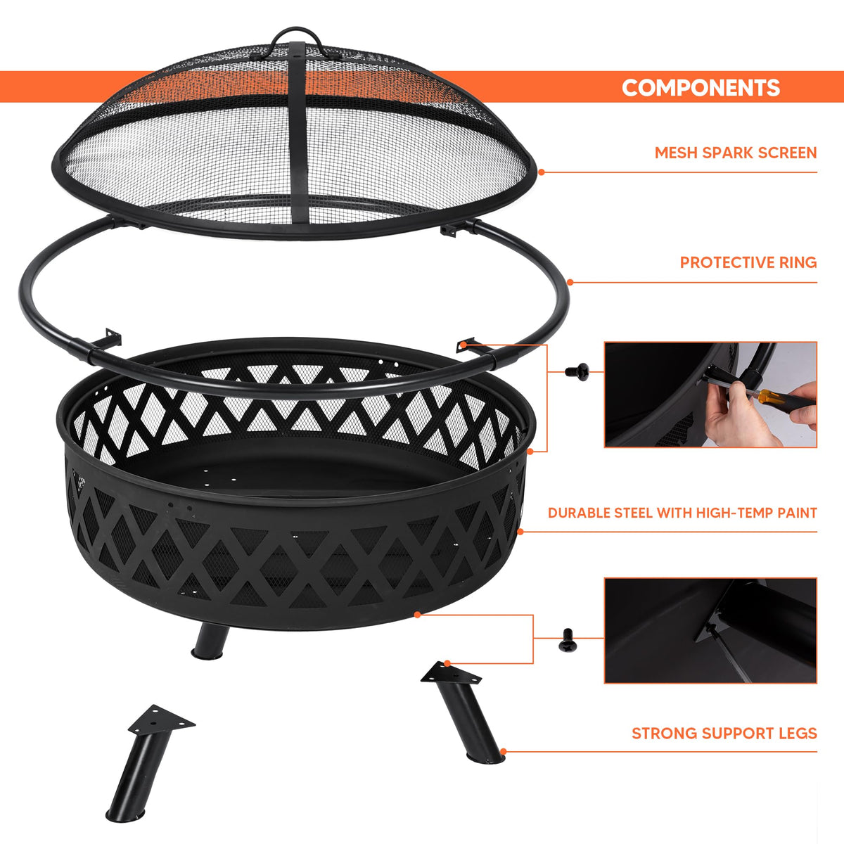 42” Wood Burning Patio Fire Pit with Spark Screen O708964