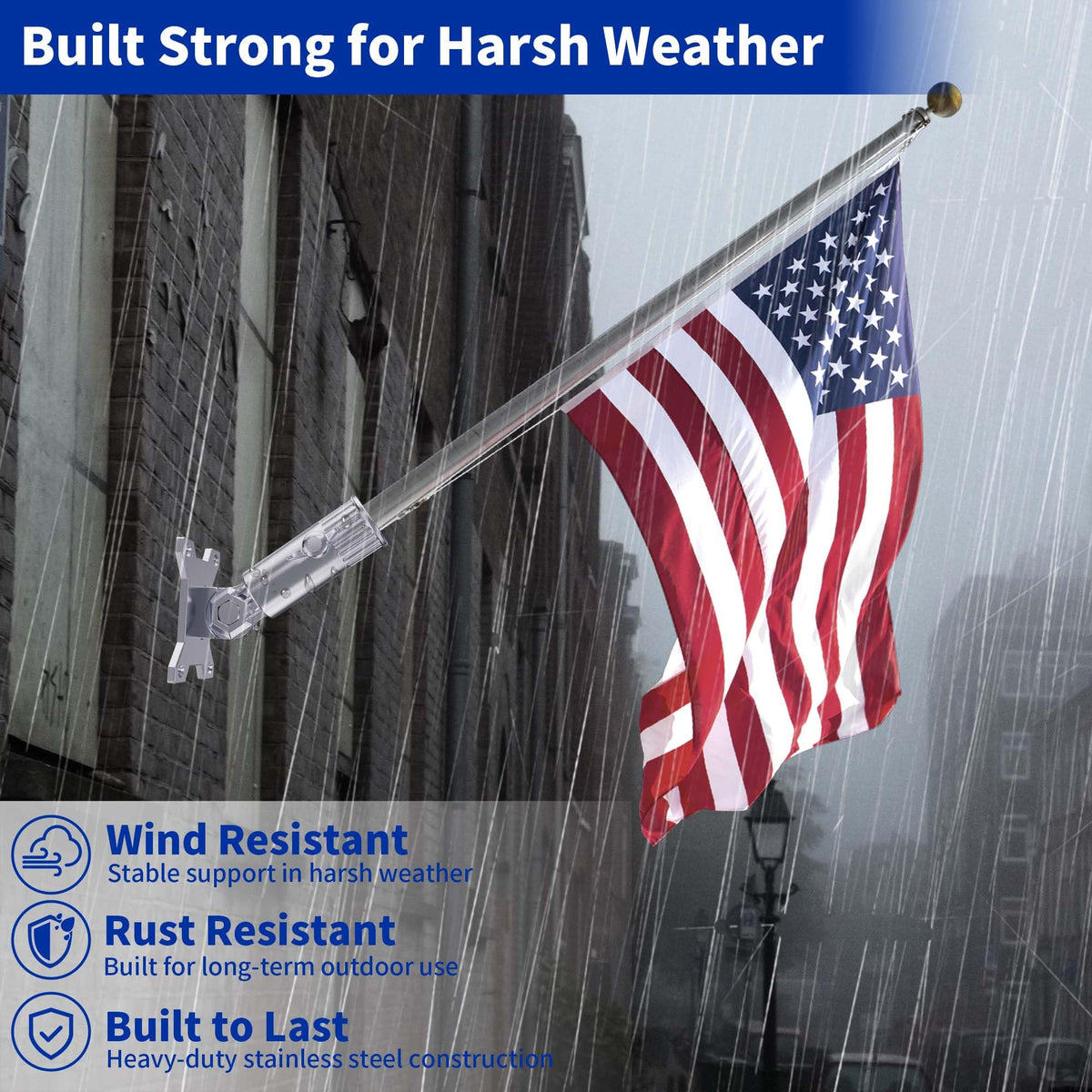 Flag Pole Holder, 316 Stainless Steel, 180° Adjustable J44941