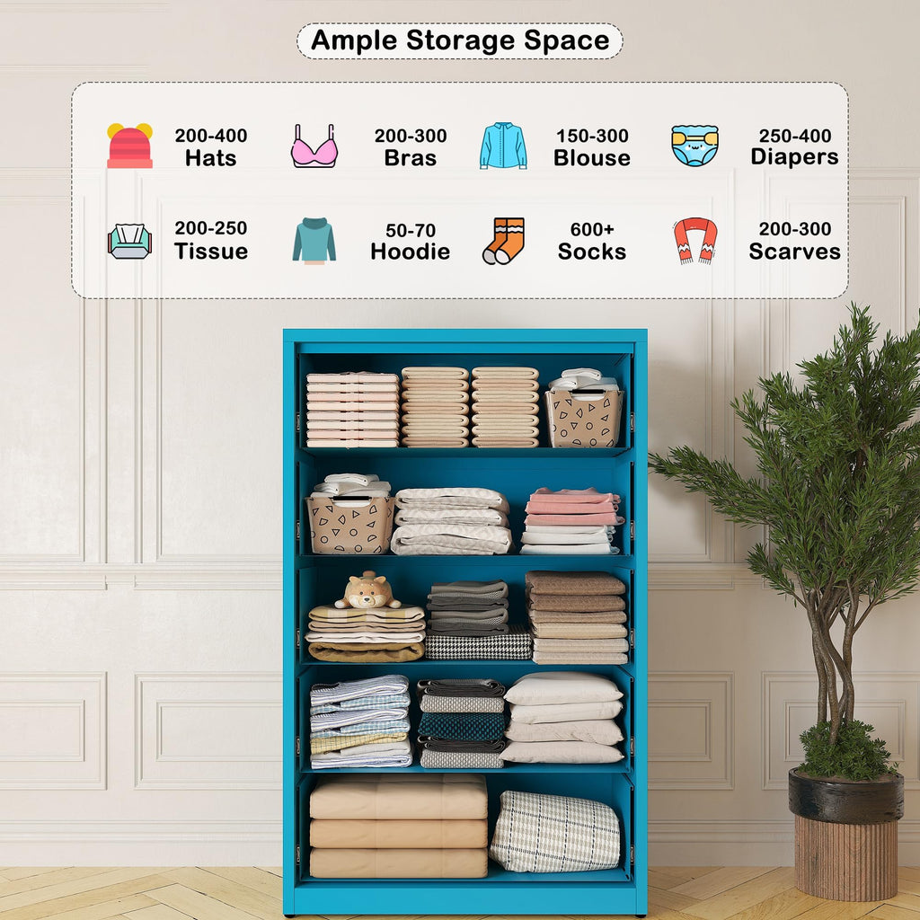 Blue 5 Drawer Metal Dresser M203